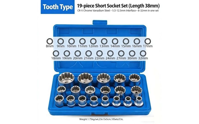 19PCS 1/2" Drive Hex & 12-Point /6 point Socket Tool Kit
